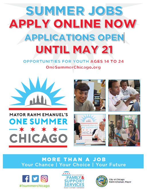 Opportunities for Youth Apply today! One Summer Chicago Job and