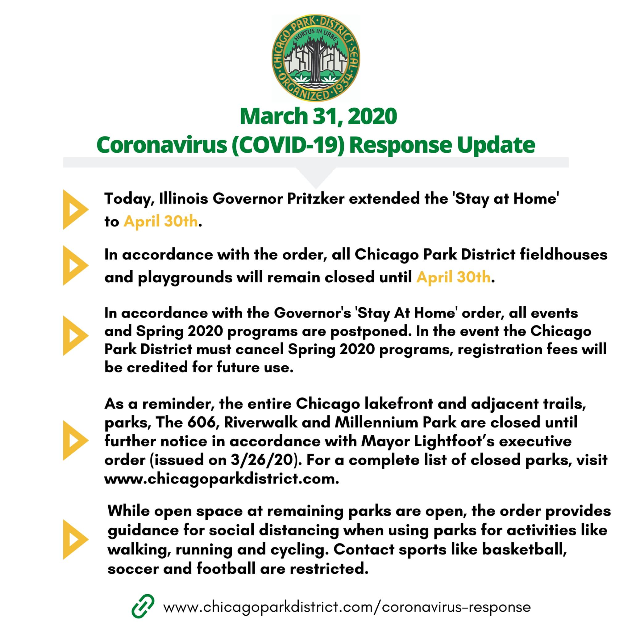 Chicago Park District – March 31st COVID-19 Response Update — RNRA Chicago