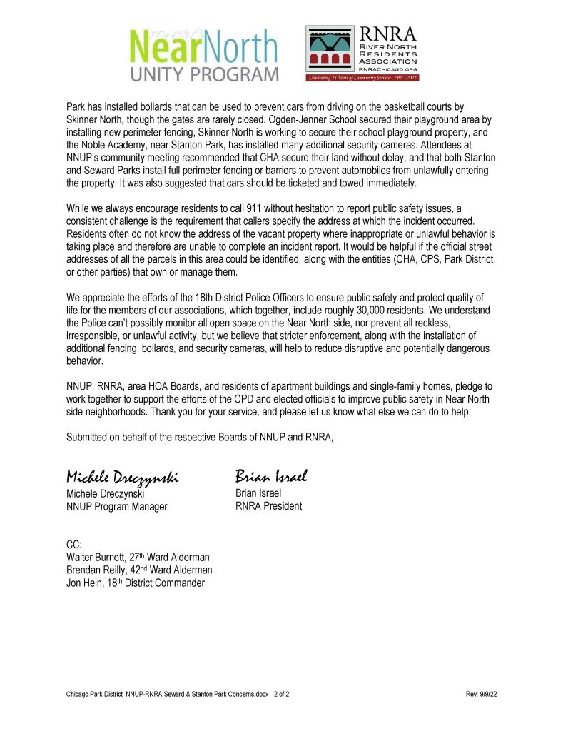 Public Safety Concerns at Seward & Stanton Parks — RNRA Chicago