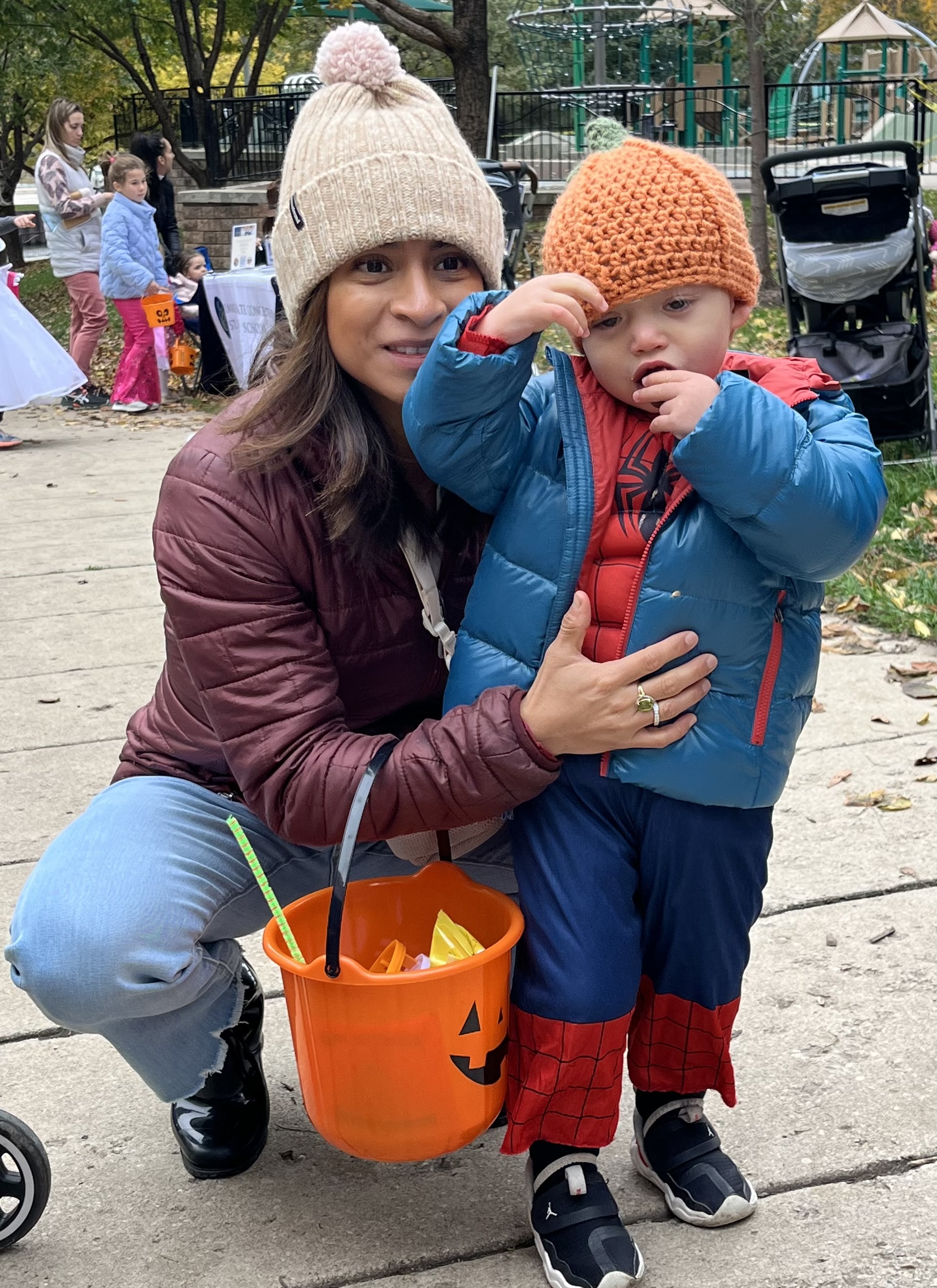 Mom and Spiderman in Orange hat