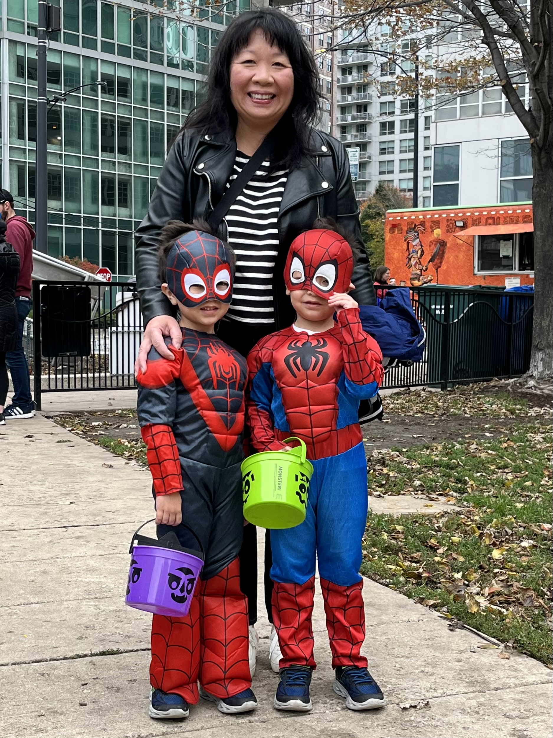 Mom with 2 spider men